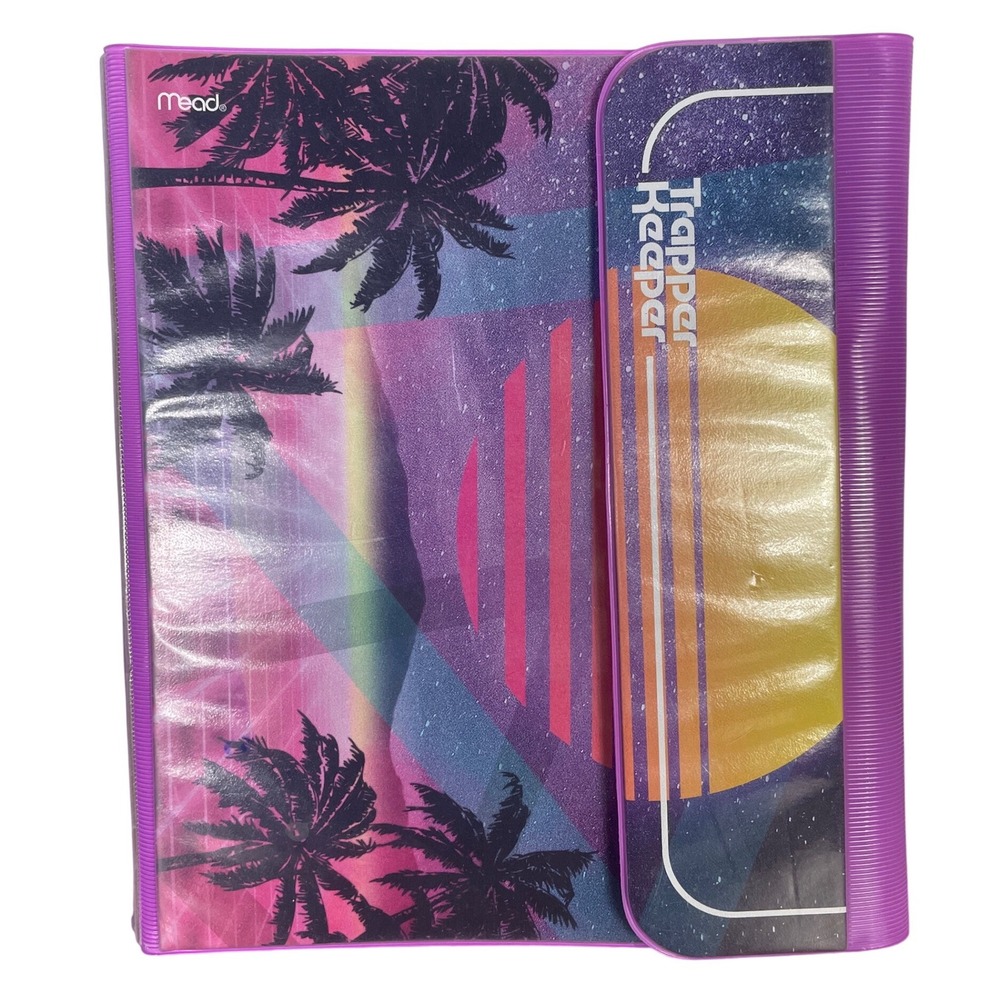 Vintage Mead Trapper Keeper Binder 90s Palm Tree Sunset Vaporwave Retro Purple